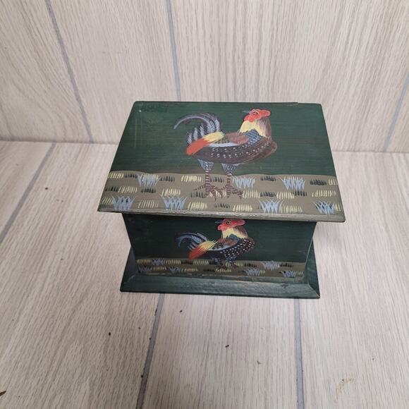 Vintage Handpaited Rooster Wood Recipe Box Bird Farmhouse Cottagecore Boho - Picture 12 of 12